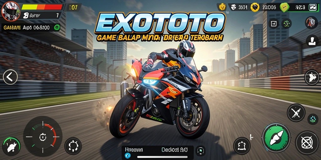 Gambaran gameplay seru balap motor EXOTOTO dengan trek menantang.