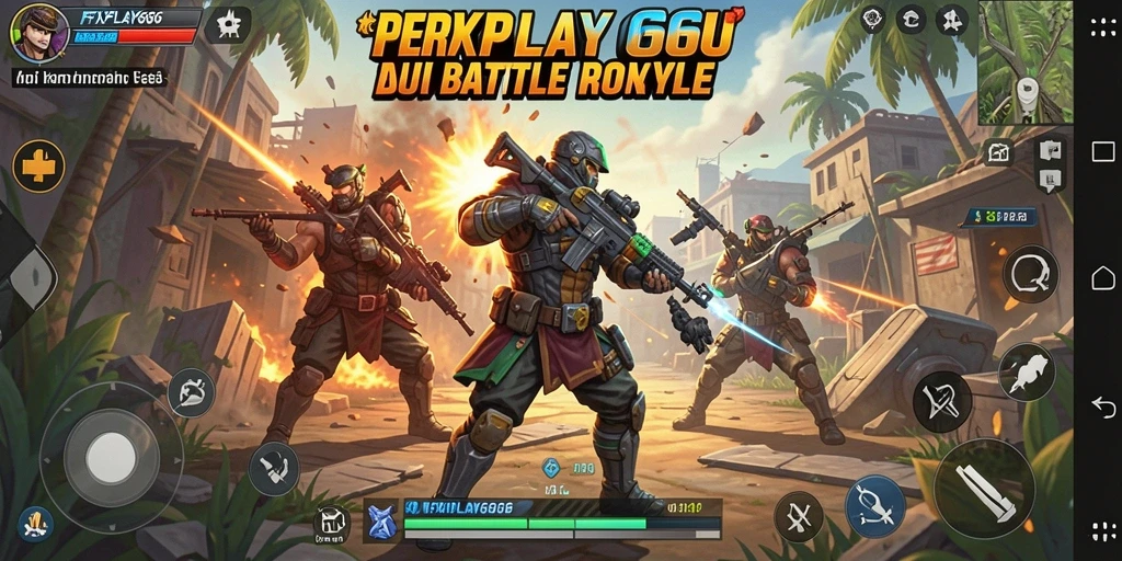 Screenshot utama FIXPLAY666 menampilkan aksi intens di arena Battle Royale.