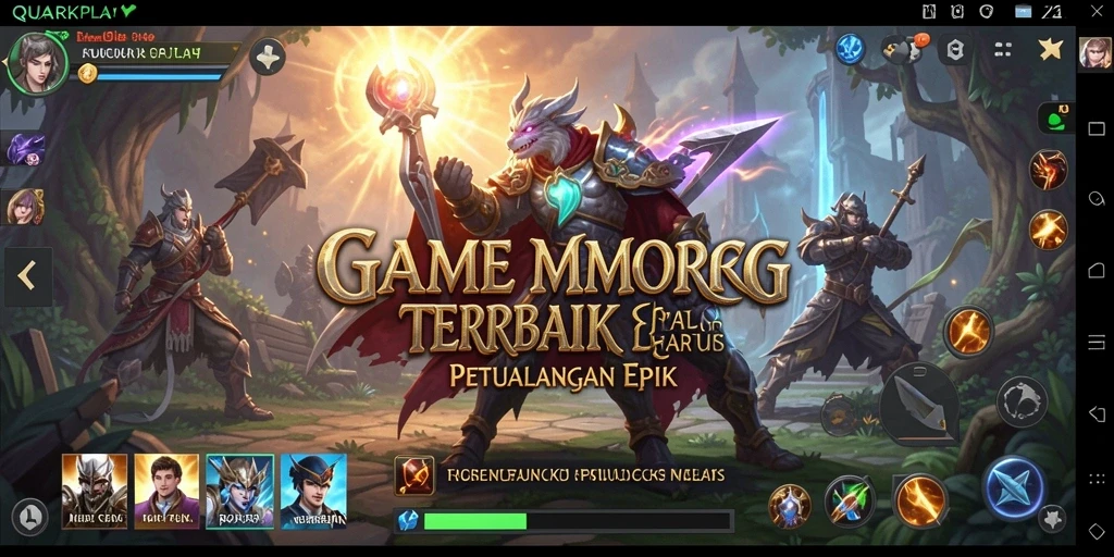 Tampilan gameplay epik dalam dunia fantasi MMORPG.