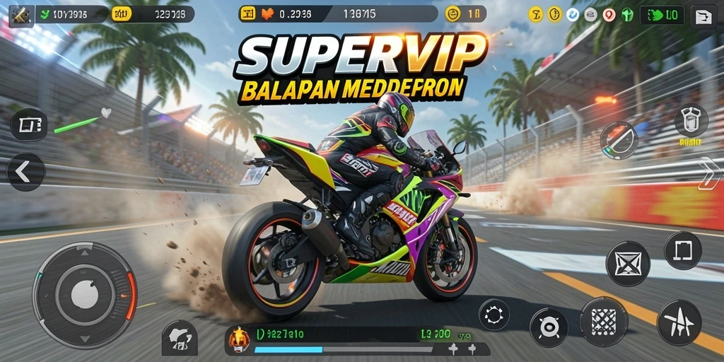 Tampilan gameplay yang menarik dari SUPERVIP dengan suasana balapan yang mendebarkan.