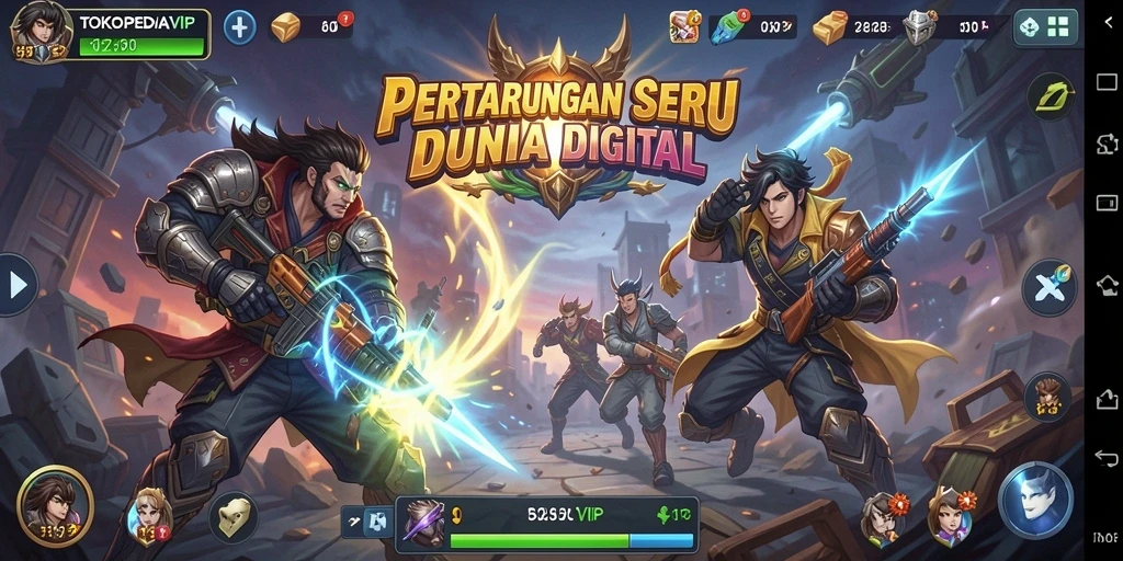 Screenshot gameplay menunjukkan pertarungan aksi intens di TOKOPEDIAVIP.