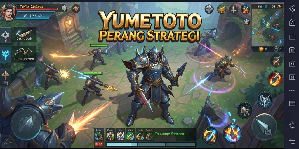 Screenshot YUMETOTO menampilkan skenario pertempuran strategi yang intens.